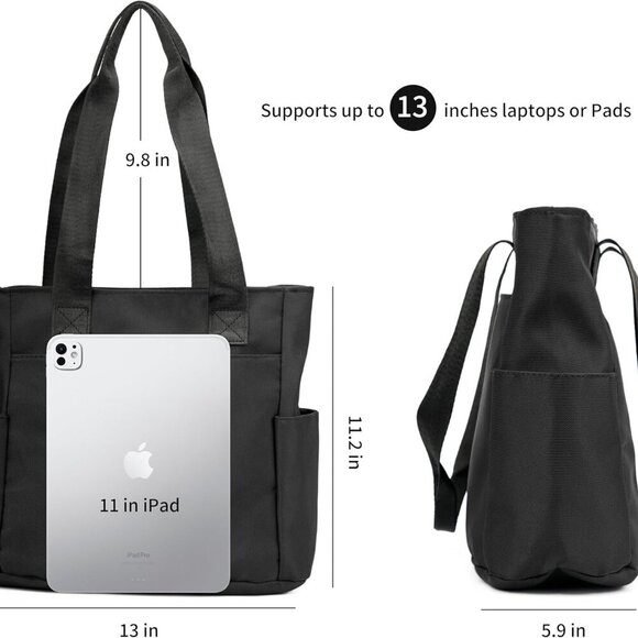 Women Nylon Tote Bag with Multiple Pockets Waterproof Shoulder Handbag for Work - Picture 5 of 7